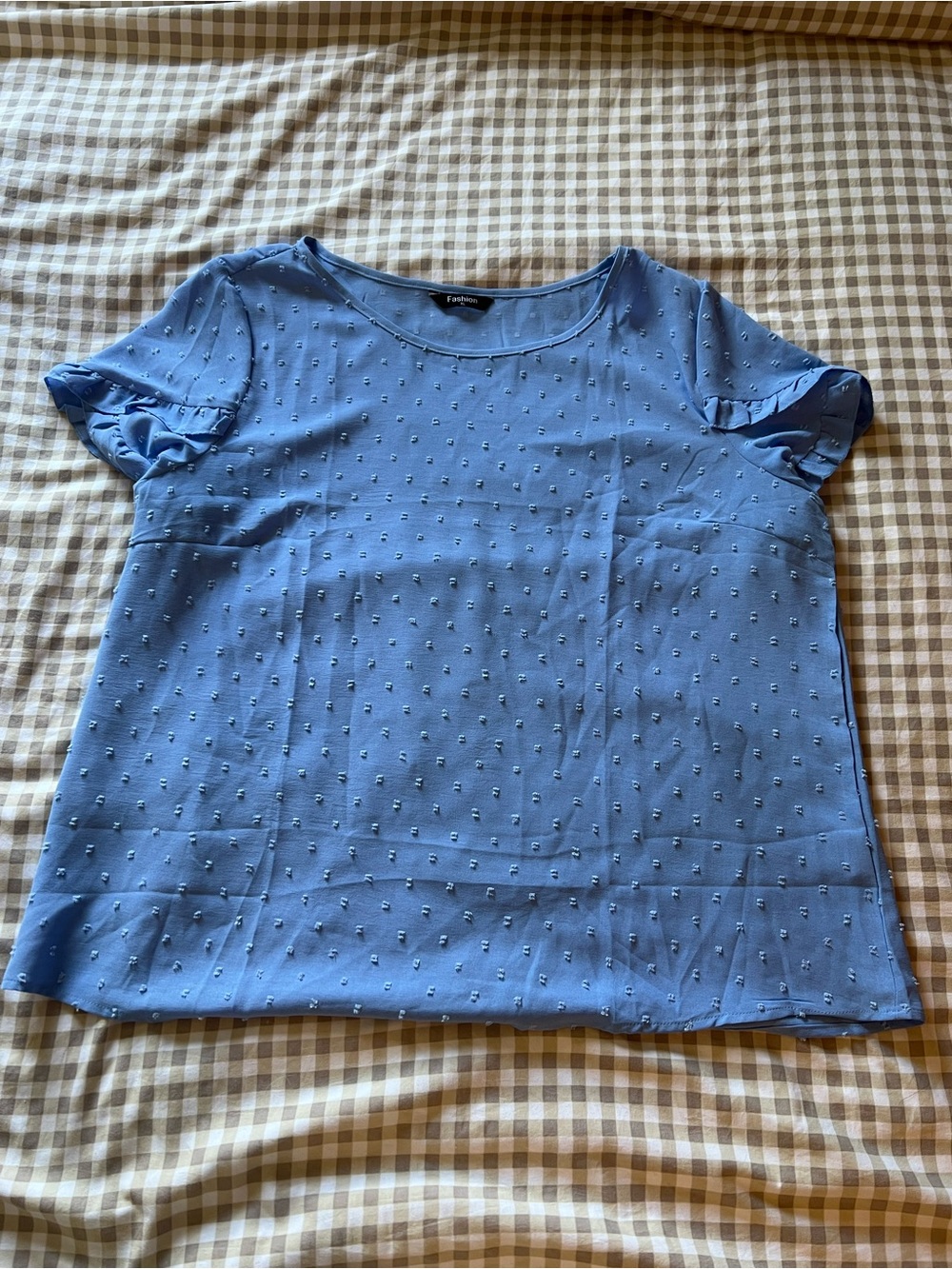 Pale Blue Short Sleeve Dot-Texture Top